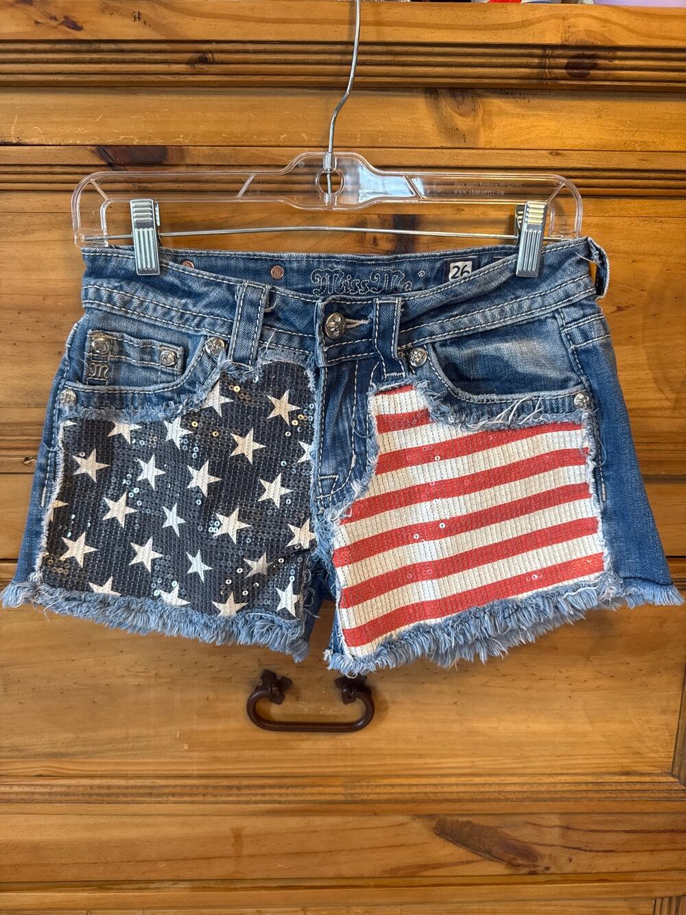 Miss Me Sequin Flag Shorts Patriotic Size 26